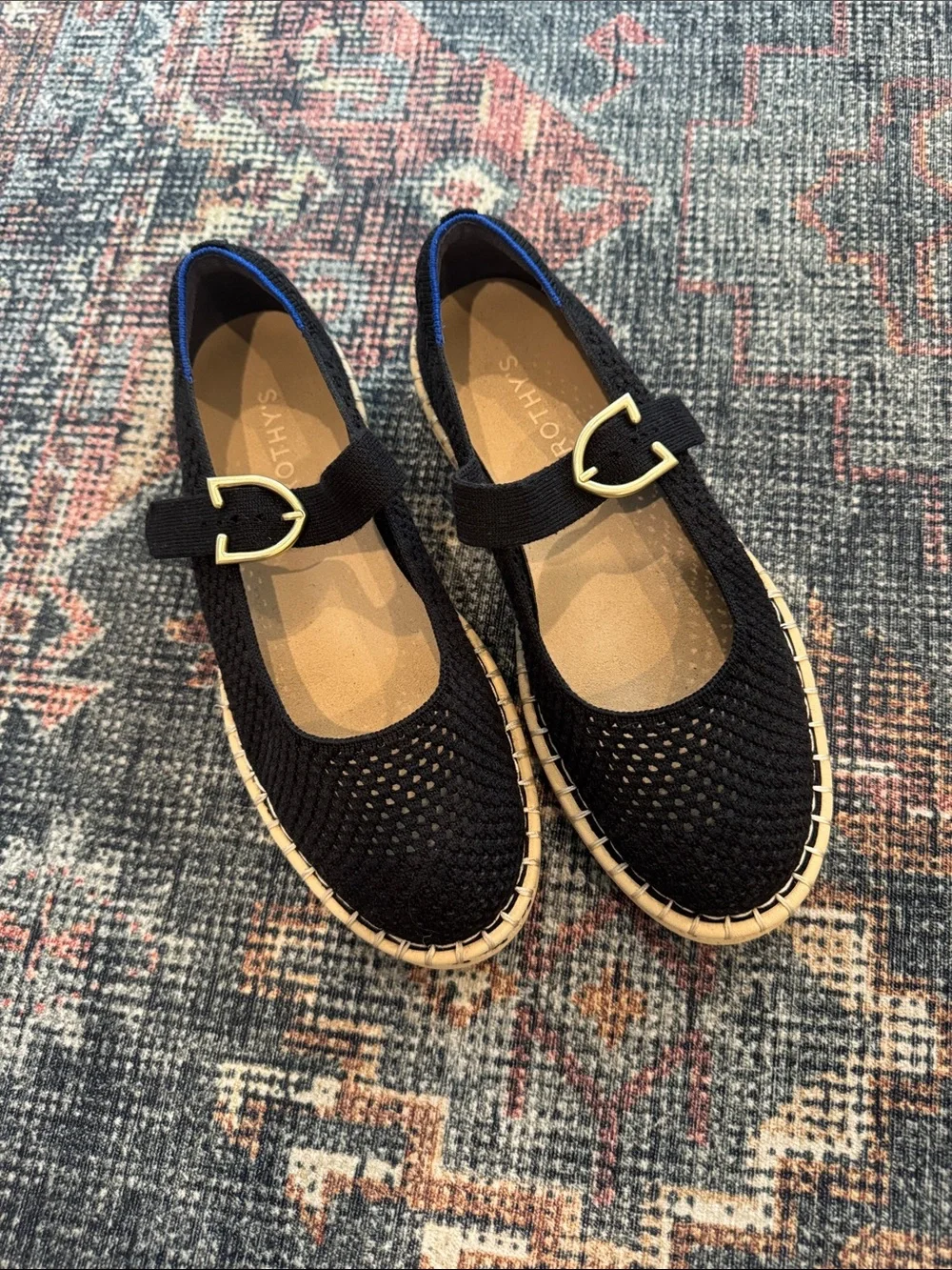 Rothy’s Espadrille Mary Jane Black Size 8 Flat Sustainable Spring Summer - Picture 1 of 4